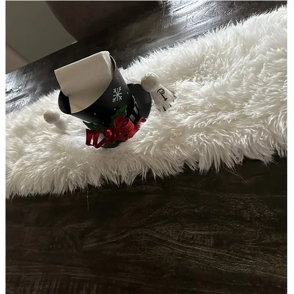 Christmas Table Runner Faux Fur Cloth Thanksgiving Decor Xmas Wedding Decoration
